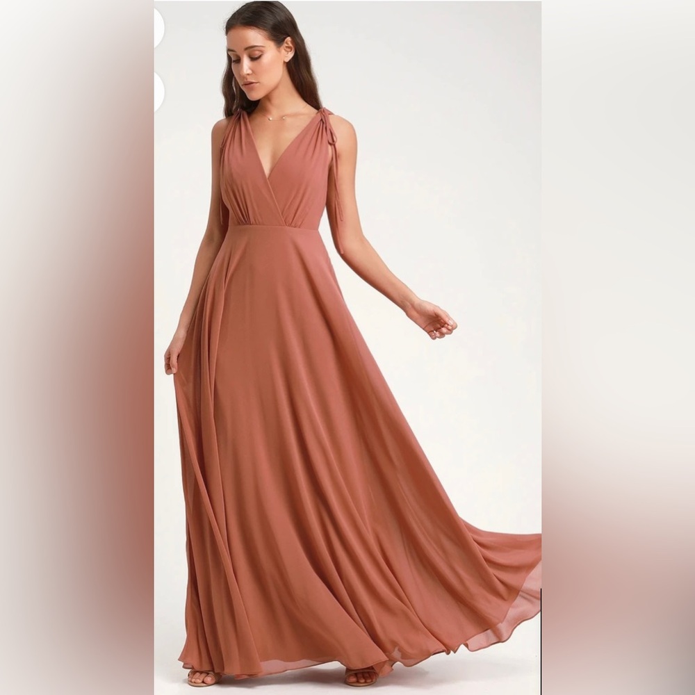 Lulu’s  Dance the Night Away Rusty Rose Backless Maxi Dress